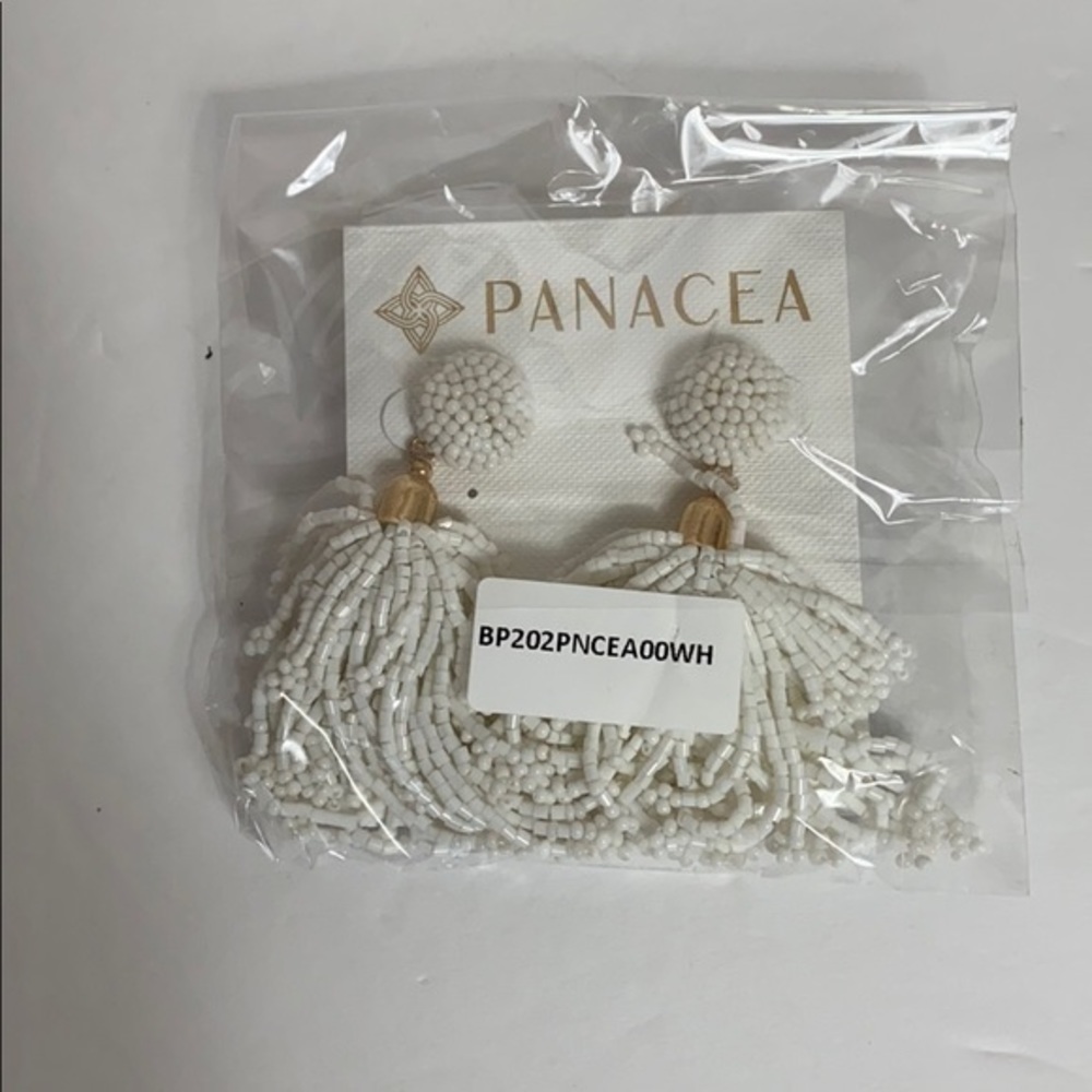 Panacea White Beaded Tassel Earrings.  NWT - Picture 3 of 4